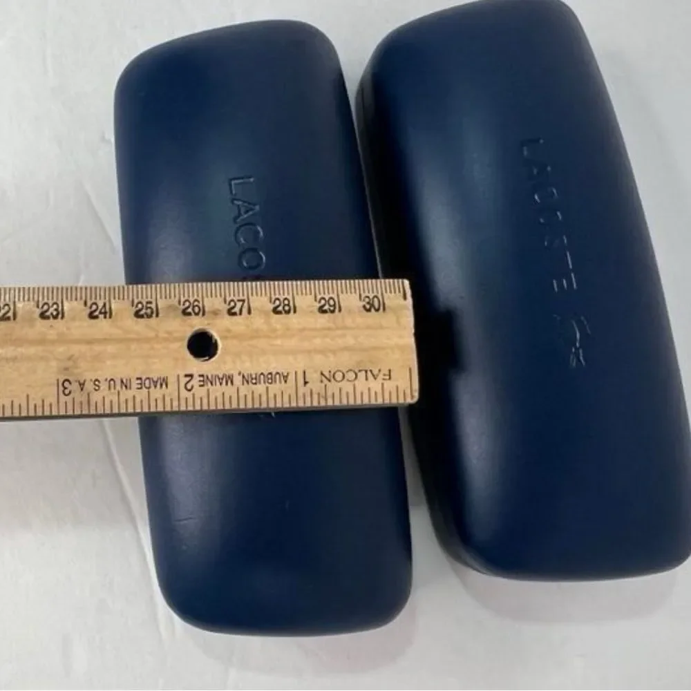 New! Lacoste Hard Case For Eyeglasses Blue Leather Clam Shell Case Bundle of 2